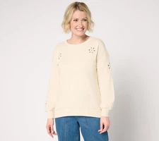 Belle by Kim Gravel Born to Bloom Eyelet Daisy Sweatshirt Sand Bar S New