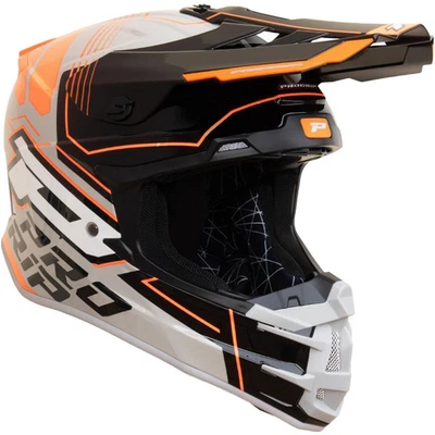 Casque Cross Progrip 3080 Gris/Orange/Noir Moto Enduro Offroad Omol ECE 22.06. - Photo 1/4