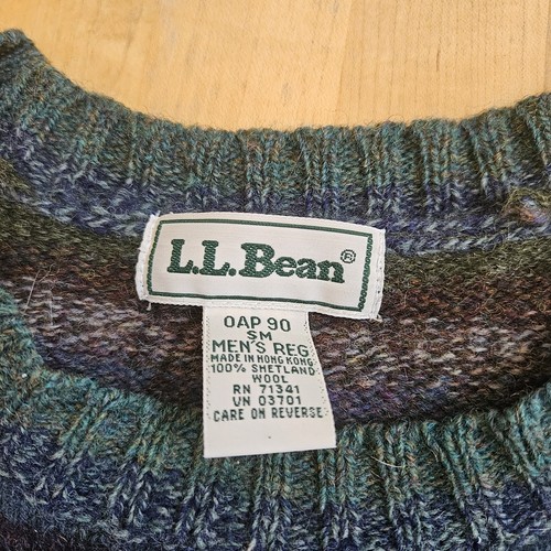 LL Bean Mens 100% Shetland Wool Multicolor Striped Crewneck Sweater Sz SMALL - Picture 8 of 15