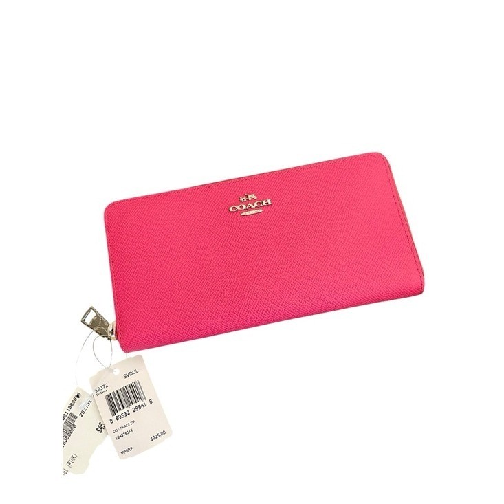 Coach Accordion Zip Wallet Crossgrain Leather Dahlia Pink Silver