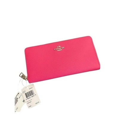 Coach Accordion Zip Wallet Crossgrain Leather Dahlia Pink Silver