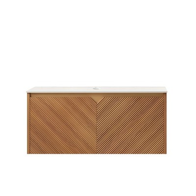 RUBEN 36'' Wall-Mounted Brown Oak Plywood Cabinet and Carrara White Sintered St