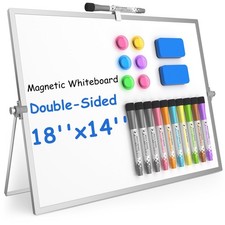 Magnetic Dry Erase Board with Stand, 18''x14'' Double-Sided White Board for K...