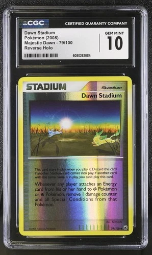 CGC 10 GEM MINT Dawn Stadium 2008 Majestic Dawn 79/100 Reverse Holo Pokemon Card