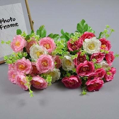 Artificial Silk Flowers Tea Rose 7 Heads 30cm for Home and Wedding Decoration