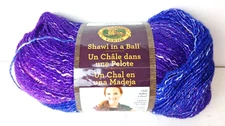 Lion Brand Shawl In a Ball Yarn Blue Purple Shades 1 Skein 5.3oz Cotton Acrylic