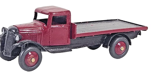 Vintage Dinky 25C/3 Flat Truck: Maroon Cab, Black Flatbed Die-cast Toy (1947-48)