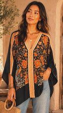 ROSE + OLIVE Urban Outfitters Black/Orange Floral BOHO Kimono Sleeve Tunic Top L