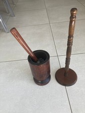 lot 1 porte brosse WC et porte rouleaux bois verni foncé