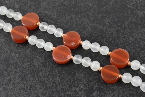 21" Genuine Translucent Serpentine Carnelian & Mother of Pearl Beaded Necklace - 第 13/19 張圖片