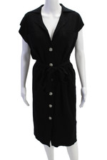 Elie Tahari Womens Button Down Belted Sleeveless Sweater Dress Black Size Small