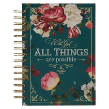 Journal Wirebound Teal Floral With God All Things Matt. 19:26