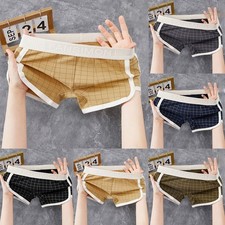 Men's Boxers Underwear Mid Rise Plaid Sports Shorts Cotton Spandex M 2XL