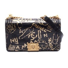 Chanel Boy Graffiti Leather Shoulder Bag Women Black One Size