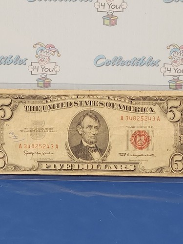 United State Of America 1963 A Red Seal 5 Dollar Bill - Picture 3 of 9