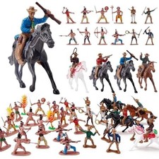 Wild West Playset - 48 Pcs Cowboys Indians Figures, Horses, Trees for School P