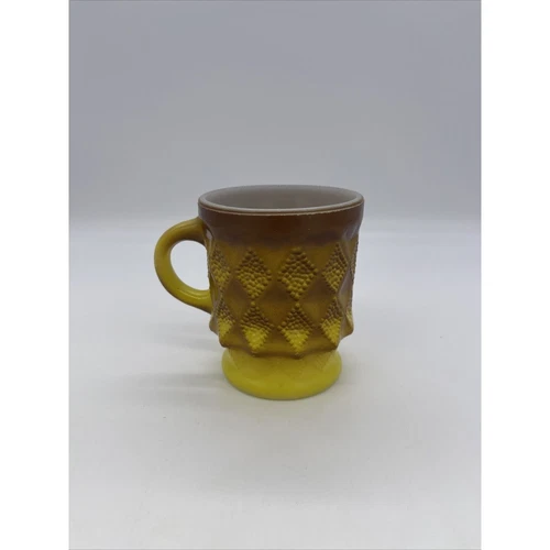 Anchor Hocking Fire King Kimberly Diamond Coffee Cup Mug Yellow Brown