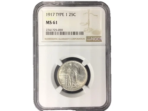 🔥 1917 Type 1 Standing Liberty Quarter – NGC MS61 – Nice Luster & Strong Detail