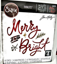 Merry  Bright Christmas Sizzix Thinlits Thin Metal Die Set by Tim Holtz NEW 