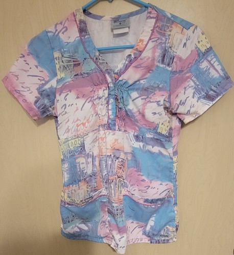 Grey's Anatomy by Barco Scrub Top Women’s Small Colorful Art Medical