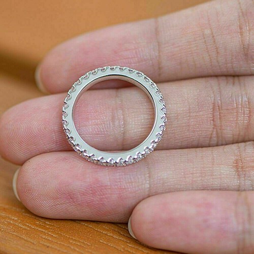 2 Ct Round Simulated Diamond Thin Eternity Wedding Band Ring 14k White Gold Over - Picture 9 of 12