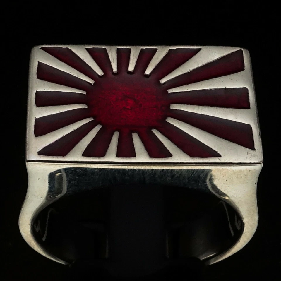 MENS STERLING SILVER JAPANESE WAR FLAG RING INDOCHINA RISING SUN RED SIZE 10 - Image 2 of 4
