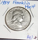 AU+ Silver 1954 p Phil. Mint Franklin Silver Half Dollar 1/2 dollar .50 cents