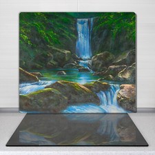 Glass Worktop Kitchen Chopping Board Painting Waterfall Rocks Trees 60x52 cm
