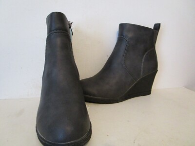 Vepose Womens 9679 Low Wedge Comfortable Side Zip Ankle Booties Gray Size 9