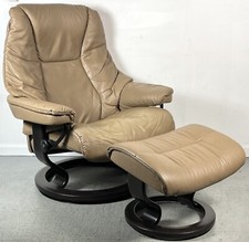 Ekornes Stressless Large "Live" Leather Swivel Recliner Chair and Ottoman