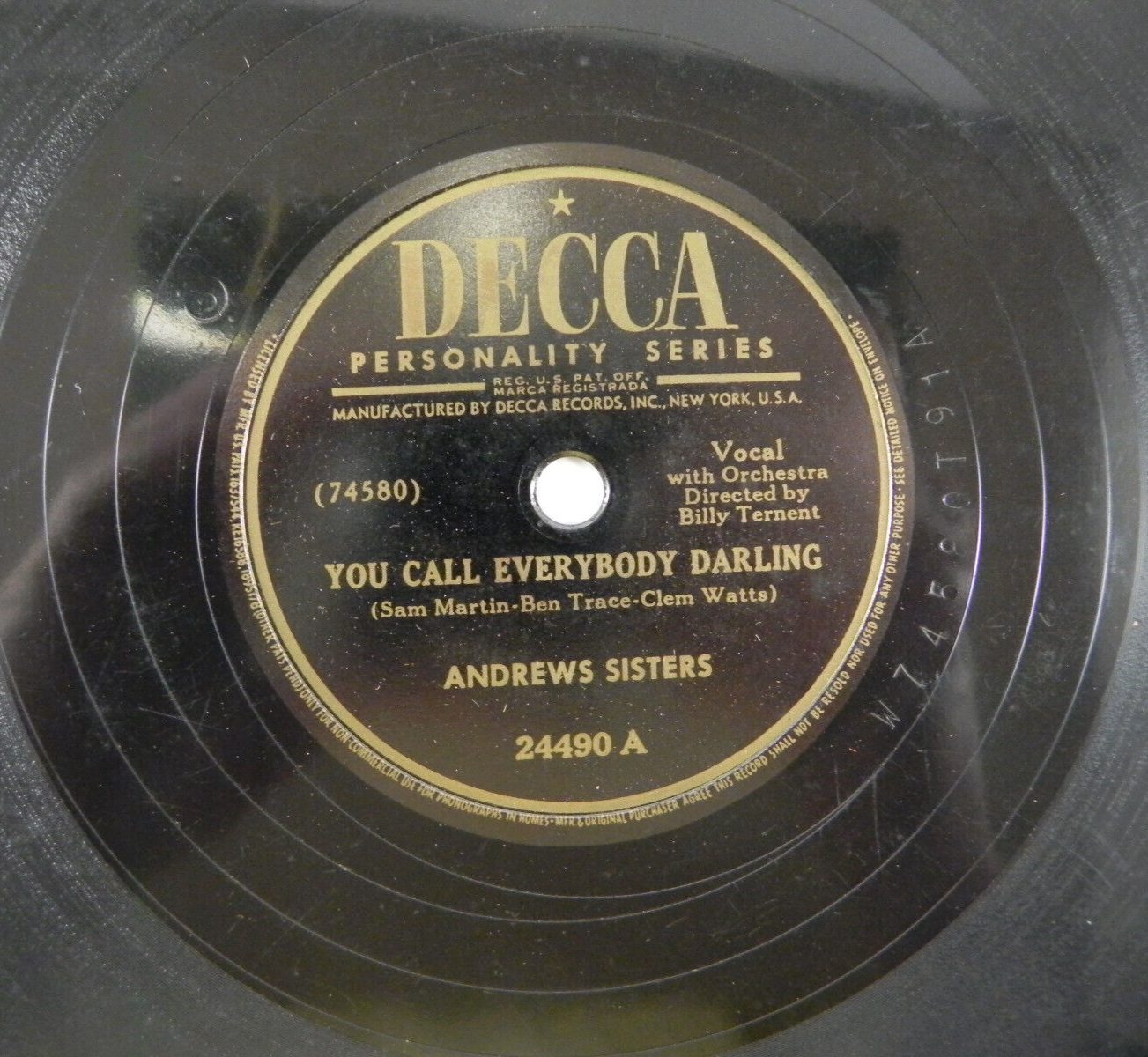 Andrews Sisters – You Call Everybody Darling / Underneath The Arches 1948 Decca