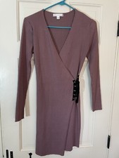 EMMA & POSH WOMENS RIBBED MAUVE WRAP DRESS - SIZE MEDIUM