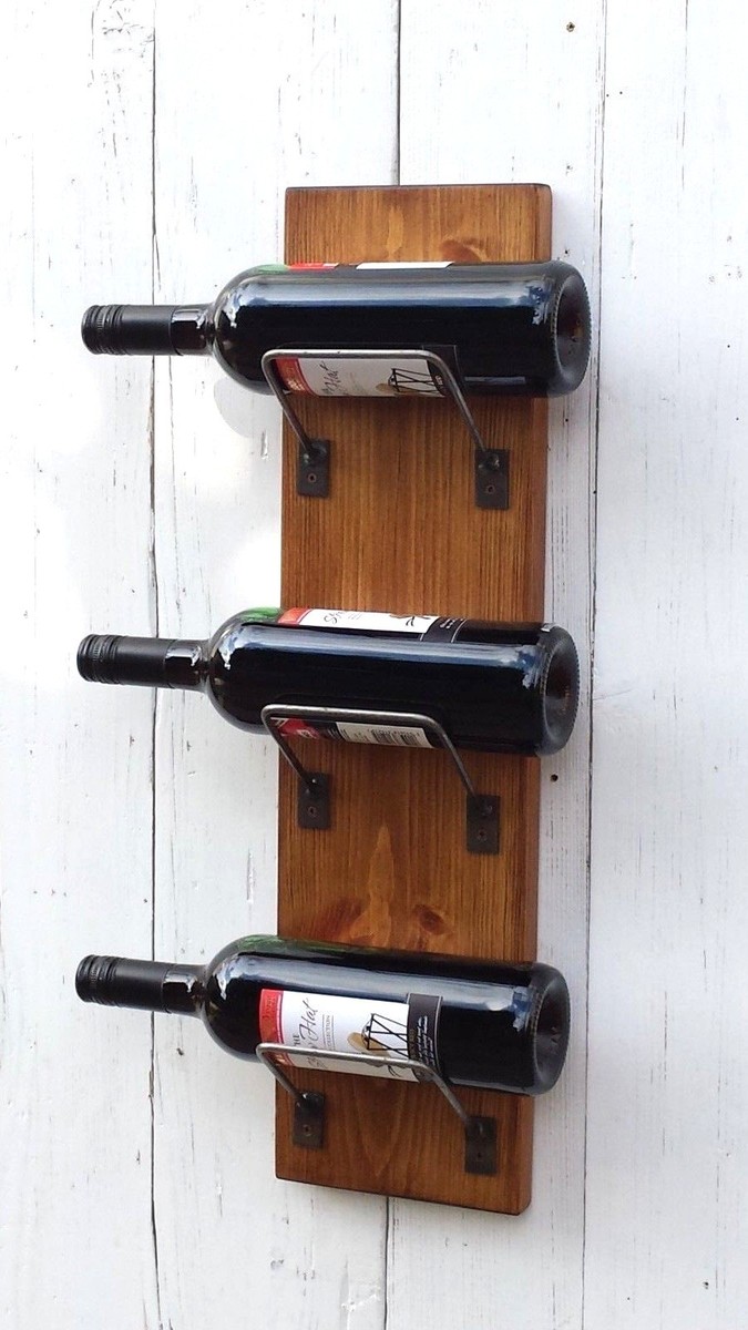 Chunky Solid Wood Rustic Wall mounted storage Wine holder bottle