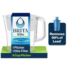Plastic 6-Cup White Water Filter Pitcher w/Elite Filter for Kitchen Office US