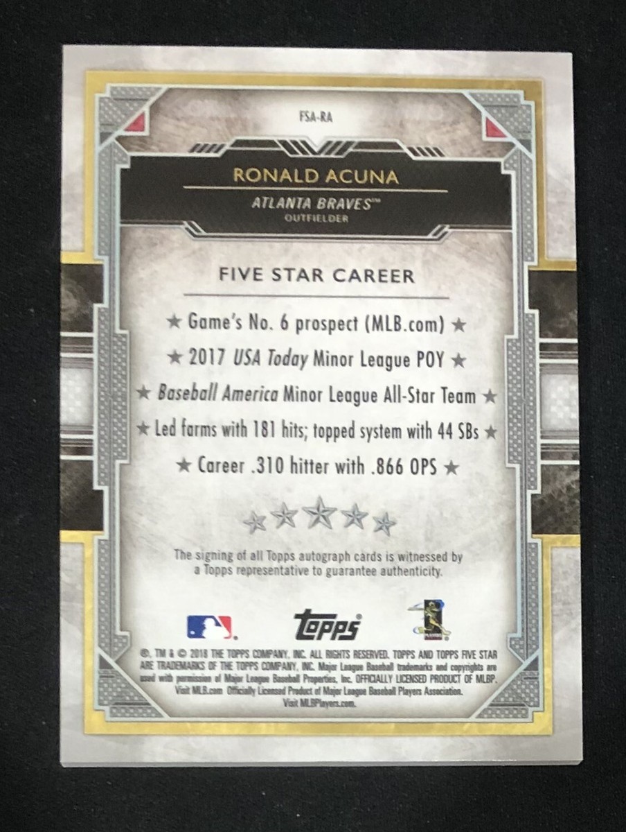 2018 TOPPS FIVE STAR RONALD ACUNA JR ON CARD ROOKIE 2018 TOPPS FIVE STAR RONALD ACUNA JR ON CARD ROOKIE