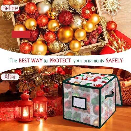 Christmas Ornament Storage Box, Christmas Storage Containers Organizer Green - Picture 6 of 6