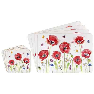 Mohn Tischset Untersetzer Set 4 Stück Rot Blumen Tischwäsche Platzmatten