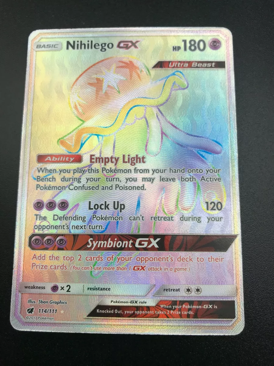 Nihilego GX 114/111 Pokémon TCG Crimson Invasion Rainbow Rare Near Min