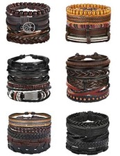 30PCS Braided Leather Bracelets for Men Women Wrap Wood Beads A:30PCS Style A