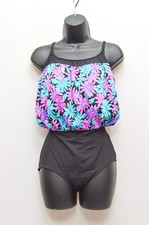 Vintage Maxine of Hollywood womens swimsuit purple floral size 12 80s