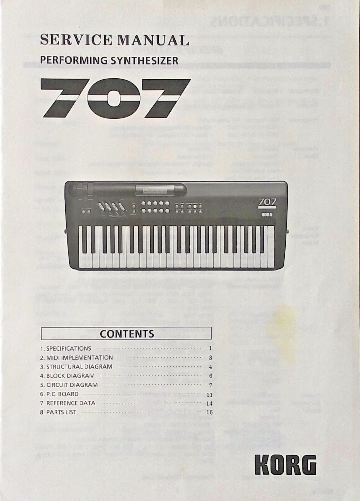Korg 707 FM Programmable Performing Synthesizer Original Service Manual Book.