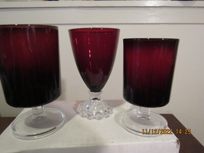 2 Vtg Luminarc French Ruby Red Wine Goblets &  Anchor  Hocking Boopie Wine Glass
