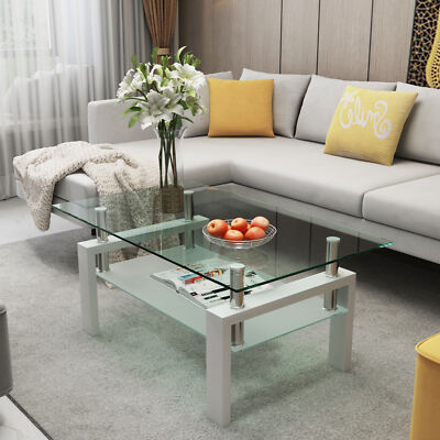 Modern Clear Tea Table Rectangle Tempered Glass Coffee Table for