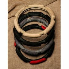 Faux Suede Car Steering Wheel Cover PU Leather Auto Interior Universal Black