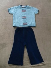 Vintage Baby Blue Sweater Knit Bell Bottom Pants Top Little Angel Original 12-18