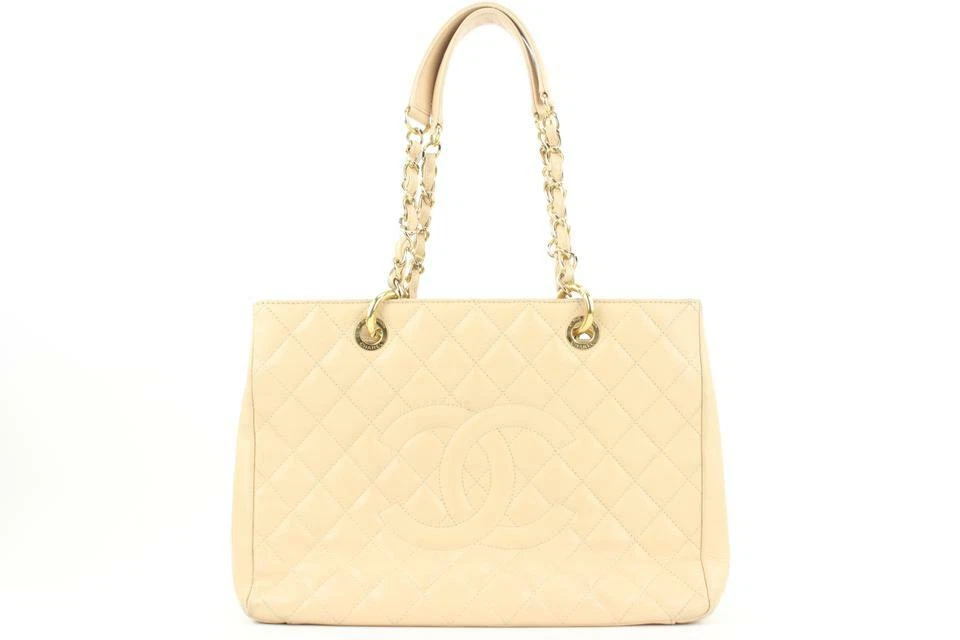 Chanel GST Beige Caviar Leather Grand Shopping Tote Chain Bag