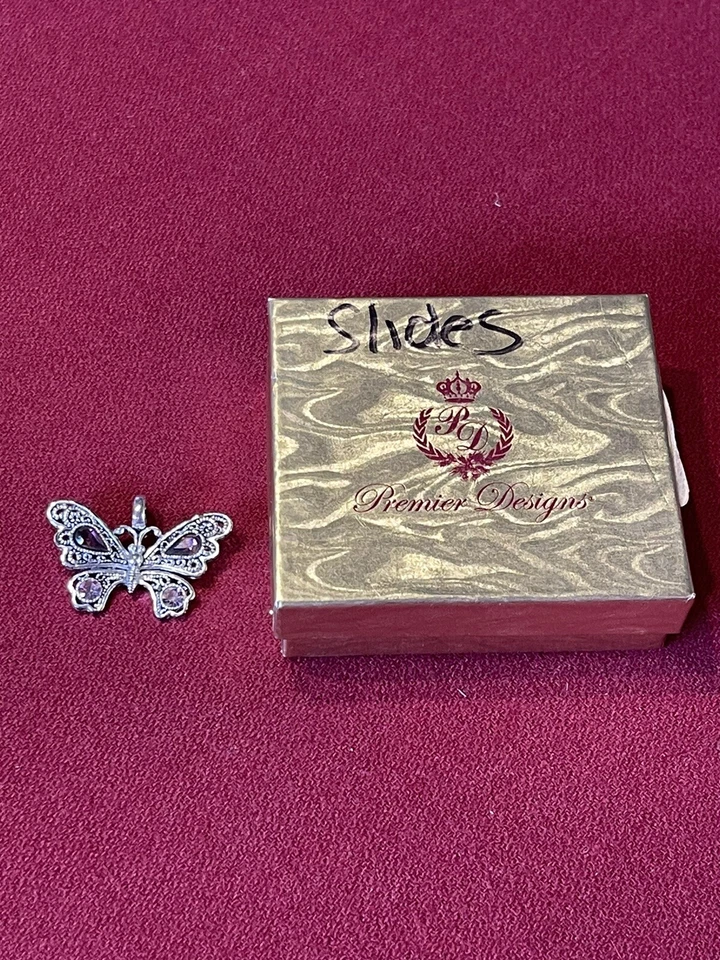 Purple butterfly crystal pendant slide for slide or regular necklaces - Image 2 of 3