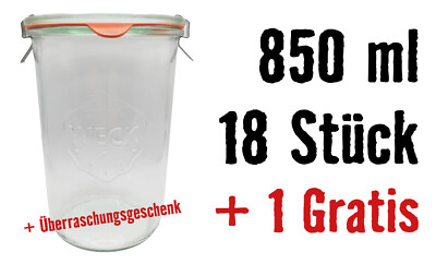 Weckgläser 850ml Sturzgläser 18 + 1 komplett Einmachglas Einweckgläser