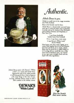 1969 DEWAR'S White Label Scotch Athol Brose drink recipe Vintage Print Ad