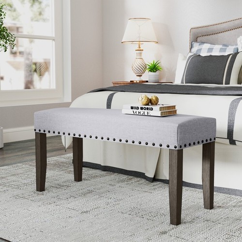 42.5" Upholstered Bedroom Entryway Bench Hallway End of Bed Bench W/ Wooden Legs - Picture 11 of 14